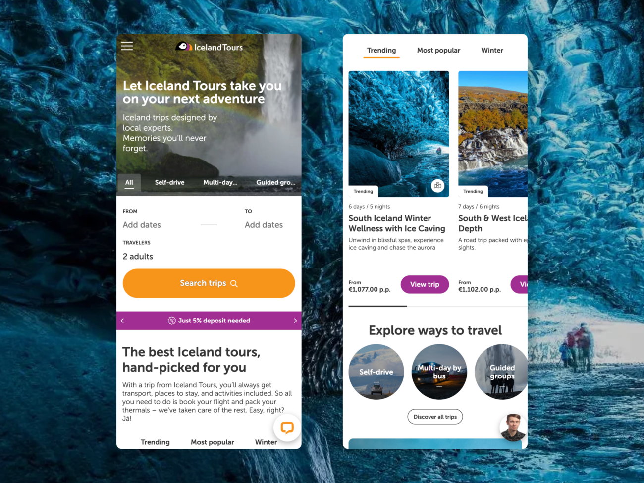 Iceland Tours travel booking site showcasing unforgettable Icelandic adventures