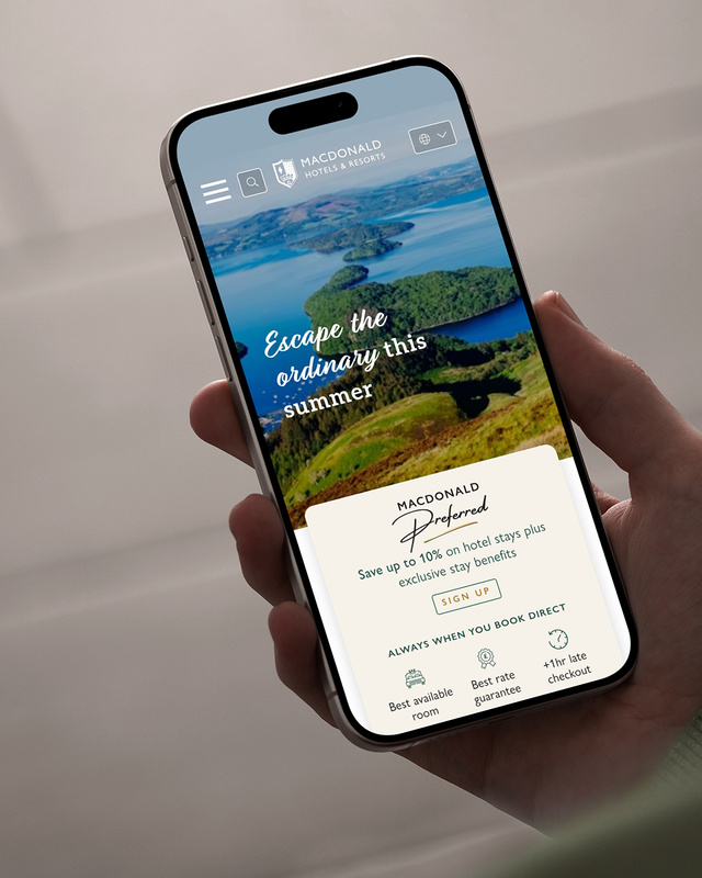 Online resort booking e-commerce experience for Macdonald Hotels, featuring real-time availability and luxury design