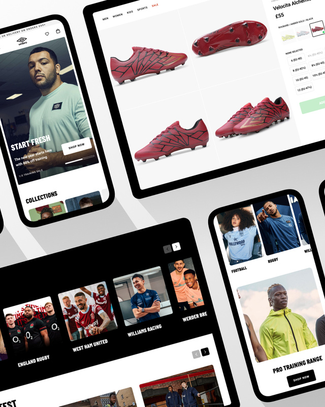 Showcase of the Umbro UK retail and B2B e-commerce platform developed by innovativeLabs